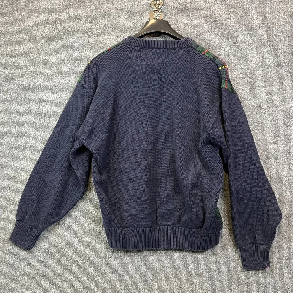 Vintage Tommy Hilfiger Sweater Mens Navy Green Knit Long Sleeve Pullover - Large - Picture 2 of 16